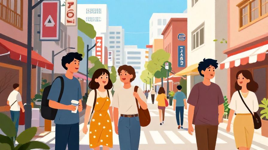 Illustration%20of%20a street scene%20in%20Osaka%20with%20young%20people%20chatting%20and%20laughing%2C%20vibrant%20colors%2C%20illustrated%20style