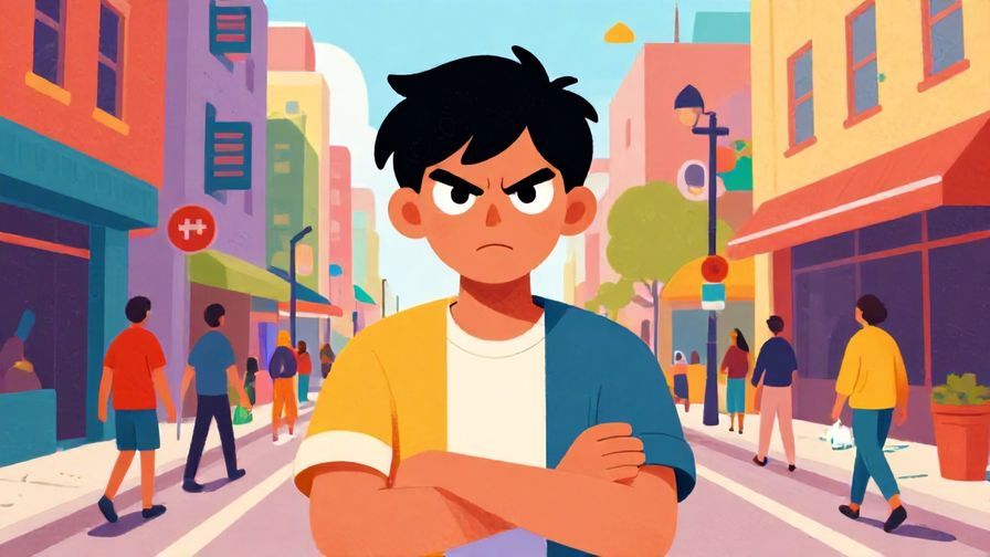 Illustration%20of%20a stubborn person with determined eyes holding their ground firmly in a lively city street, vibrant colors, illustrated style