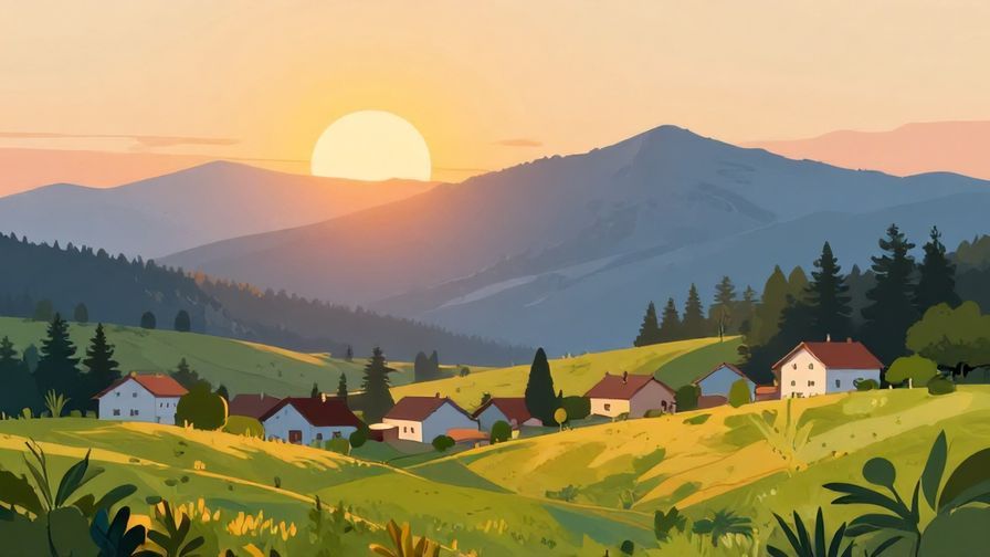 Illustration%20of%20a sunrise over a peaceful mountain village, symbolizing new beginnings and success, warm and vibrant colors, illustrated style