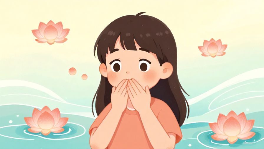 Illustration%20of%20a surprised character covering mouth%2C soft pastel background with floating lotus flowers and gentle waves%2C illustrated style