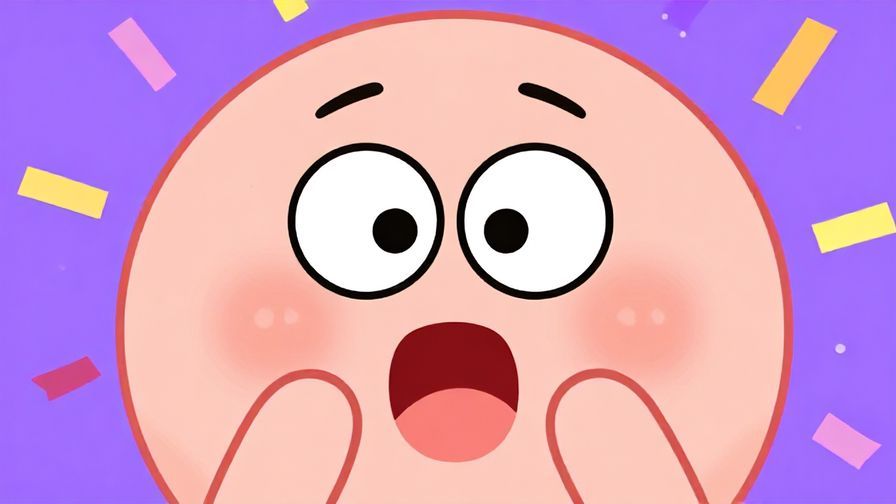 Illustration%20of%20a surprised character with wide eyes and a big smile, confetti floating around, festive mood