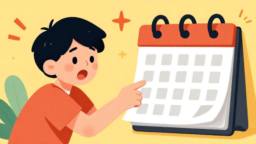 Illustration%20of%20a surprised person pointing excitedly at a calendar, lively colors, dynamic expression, illustrated style