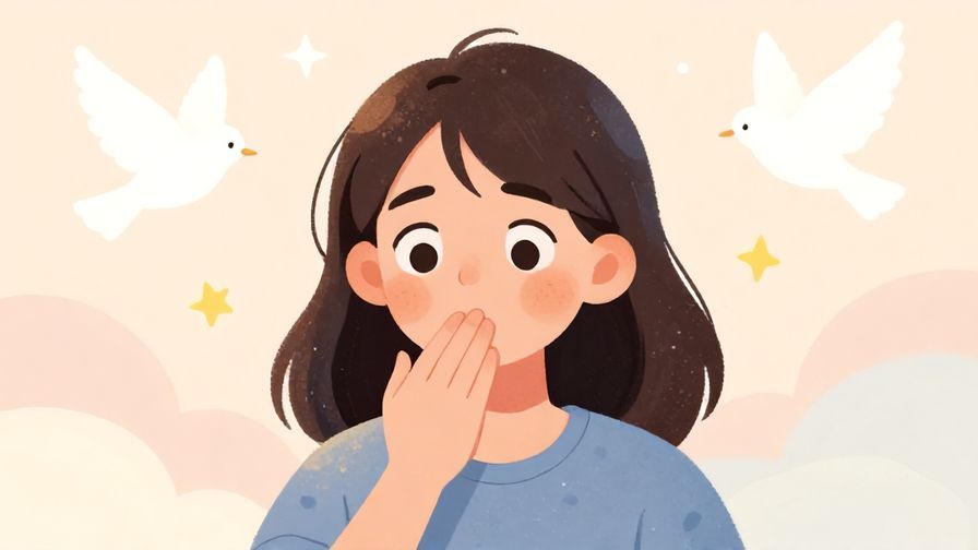 Illustration%20of%20a surprised person with hand near mouth%2C soft pastel background with floating stars and doves%2C illustrated style