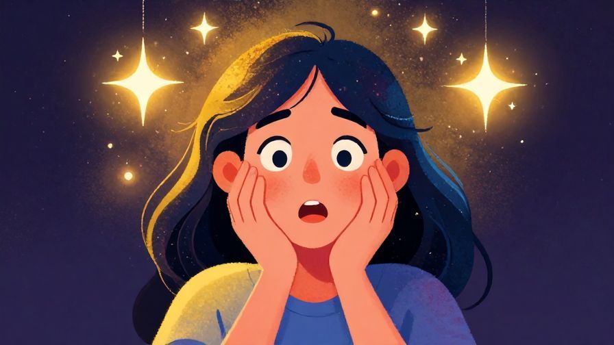 Illustration%20of%20a surprised person with hands on cheeks, eyes wide open under sparkling lights, feeling overwhelming destiny, vibrant colors, illustrated style