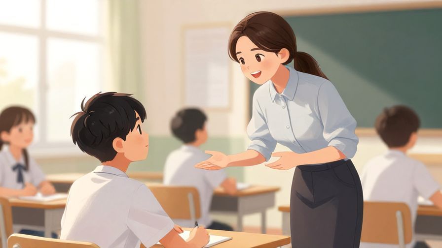 Illustration%20of%20a teacher kindly instructing a student, calm classroom environment, soft natural light