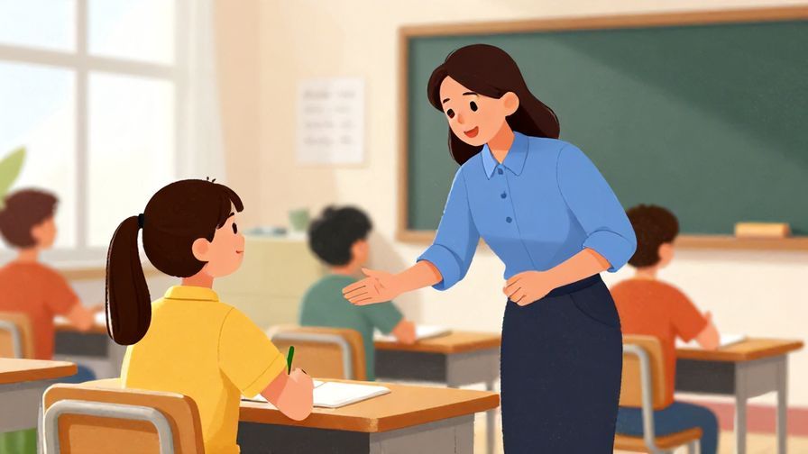 Illustration%20of%20a teacher or mentor kindly advising a student in a bright classroom, with attentive body language, vibrant colors, illustrated style