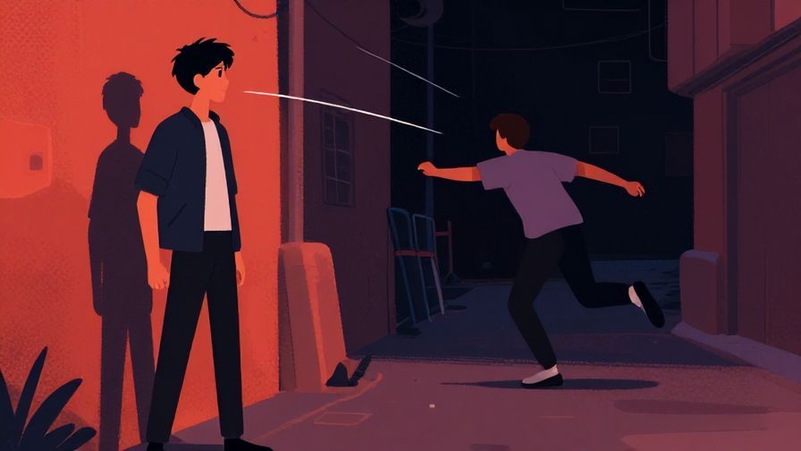 Illustration%20of%20a tense showdown%20with%20one%20person%20standing%20determined%20and%20another%20dashing%20away%20into%20a%20dark%20alley.%20Dramatic%20lighting%20and%20vibrant%20colors%2C%20illustrated%20style