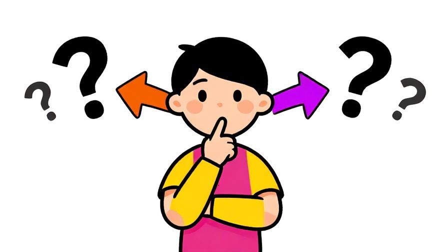 Illustration%20of%20a thoughtful character looking at two paths with question marks, casual style, vibrant colors