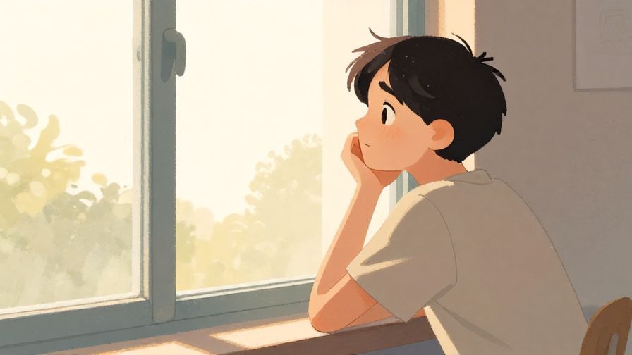 Illustration%20of%20a thoughtful person gazing out a window, soft afternoon light, relaxed and introspective mood, illustrated style