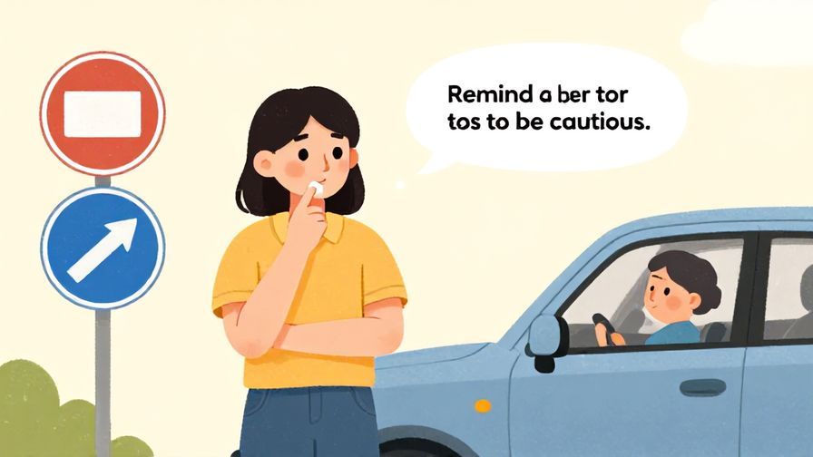 Illustration%20of%20a thoughtful person reminding a driver to be cautious, with illustrated road signs and soft pastel background