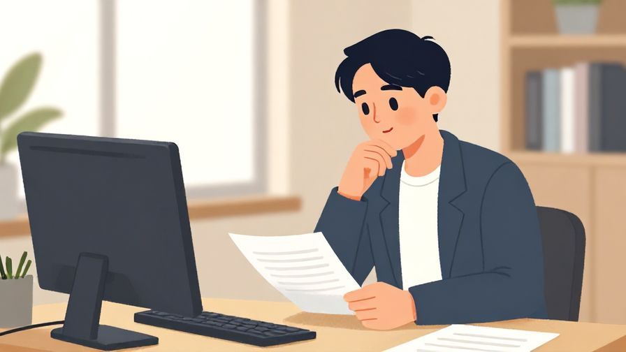 Illustration%20of%20a thoughtful person reviewing documents at a desk with soft natural light, professional atmosphere