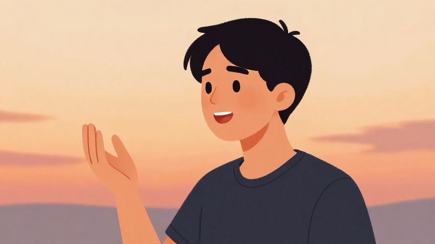 Illustration%20of%20a thoughtful person speaking with a raised hand, soft sunset background, warm colors, illustrated style