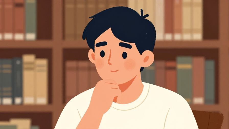 Illustration%20of%20a thoughtful person%20with%20a%20hand%20on%20chin%2C%20soft%20expression%2C%20library%20background%2C%20illustrated%20style