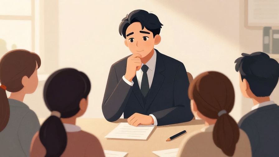 Illustration%20of%20a thoughtful winner making a judgment while others respectfully listen, formal setting, soft lighting, illustrated style