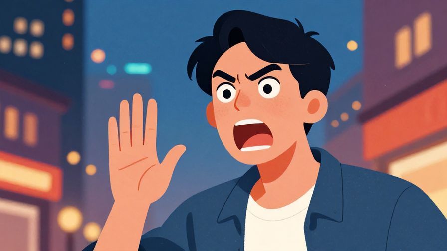 Illustration%20of%20a tough-looking person shouting a warning with intense expression, urban night background, vibrant colors, illustrated style