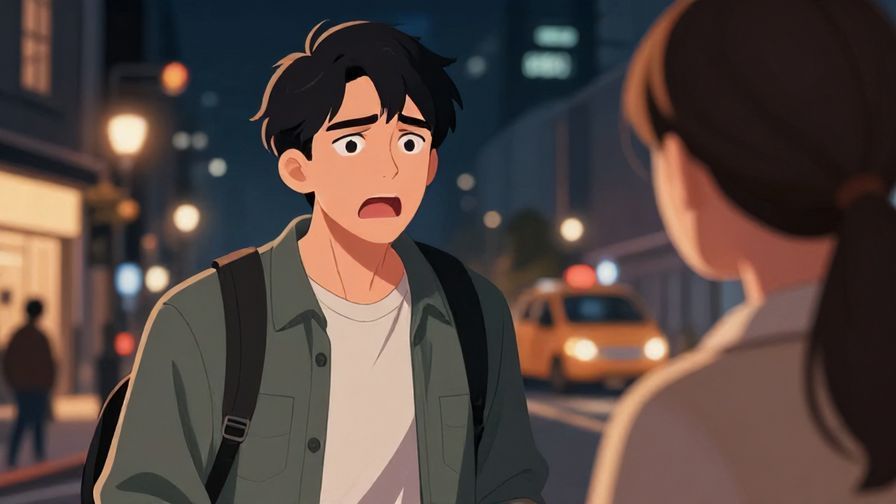 Illustration%20of%20a tough-looking young man shouting at someone with an annoyed expression, urban night scene