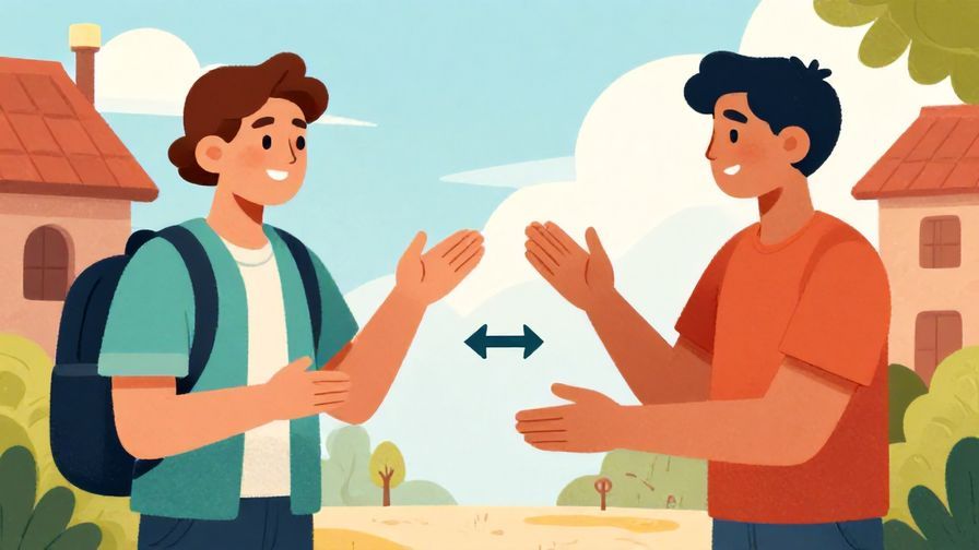 Illustration%20of%20a tourist politely asking a local for directions%2C showing hand gestures toward different directions%2C vibrant%20colors%2C%20illustrated%20style