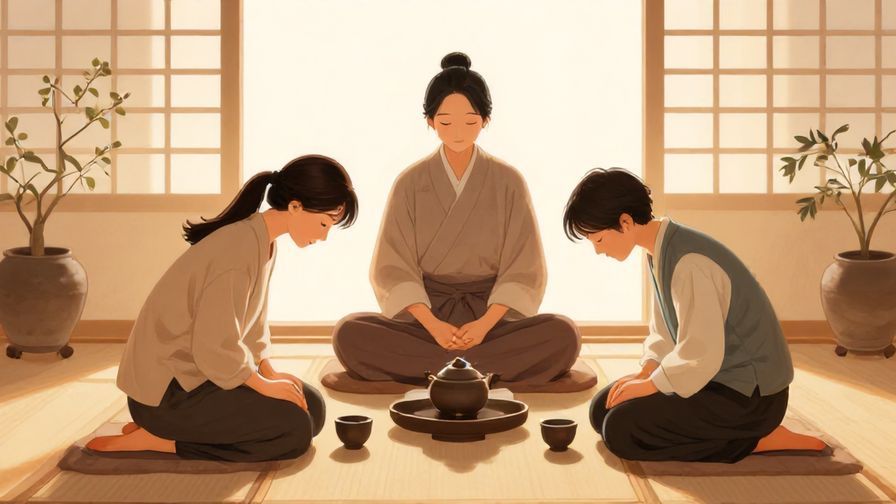 Illustration%20of%20a traditional tea ceremony with a calm host and a guest exchanging respectful bows, warm natural light