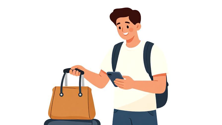 Illustration%20of%20a traveler%20checking%20in%20with%20a%20smile%20while%20holding%20a%20bag%2C%20casual%20and%20friendly%20vibe%2C%20illustrated%20style