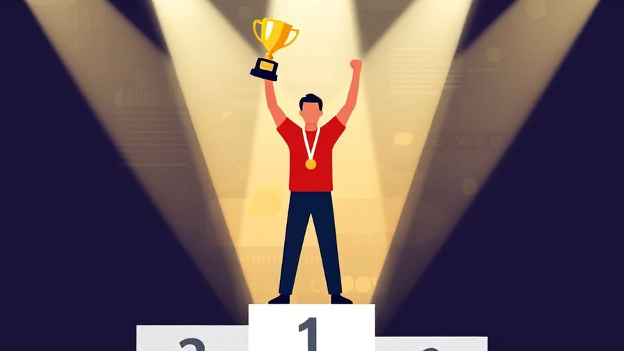 Illustration%20of%20a triumphant victor standing on a podium with a shining trophy%20under spotlight%2C%20vibrant%20colors%2C%20illustrated%20style