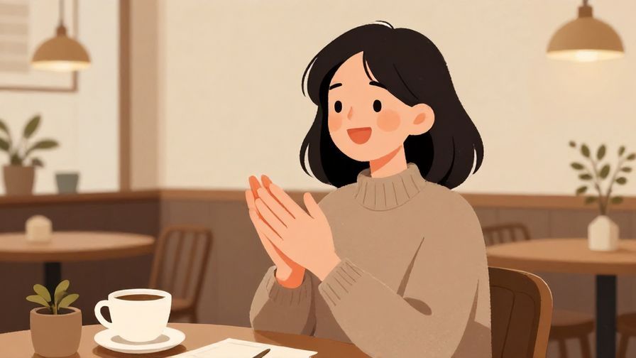 Illustration%20of%20a warm-hearted supporter smiling and clapping hands in a cozy cafe setting