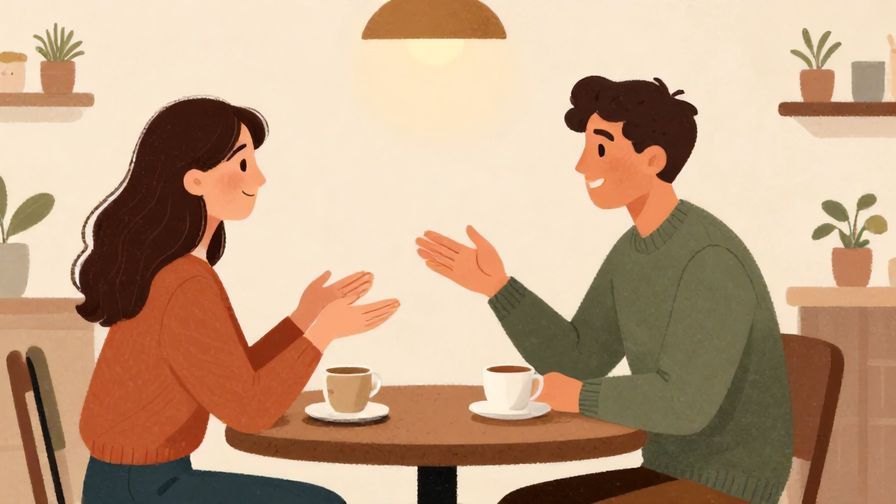 Illustration%20of%20a welcoming person gesturing invitingly at a cozy cafe setting with soft light and warm colors, illustrated style