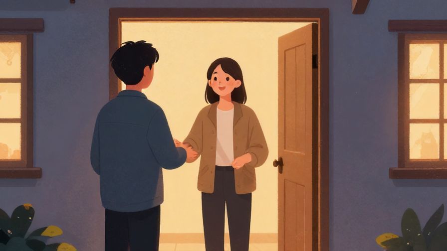 Illustration%20of%20a welcoming person waiting at home entrance, smiling warmly in soft evening light