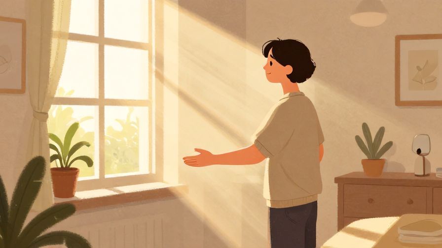 Illustration%20of%20a welcoming person with open arms in a cozy room, sunlight streaming through windows, illustrated style