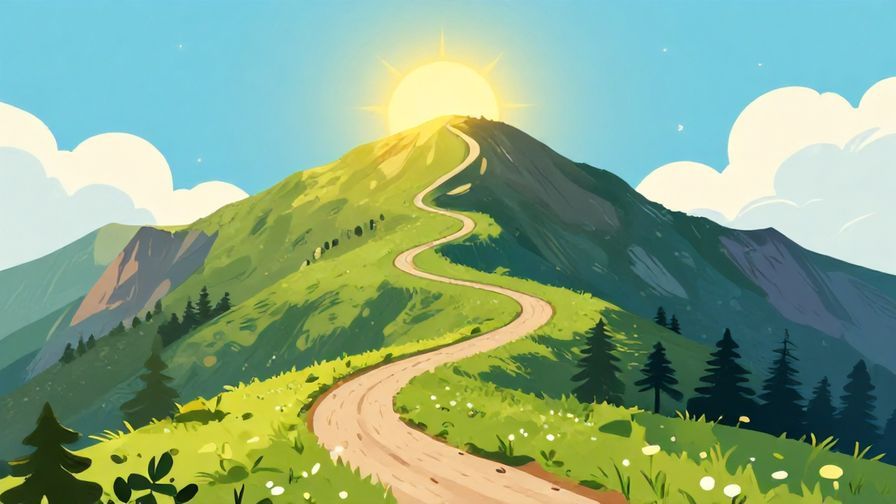 Illustration%20of%20a winding path leading to a mountain summit with a shining sun%2C%20vibrant%20colors%2C%20illustrated%20style