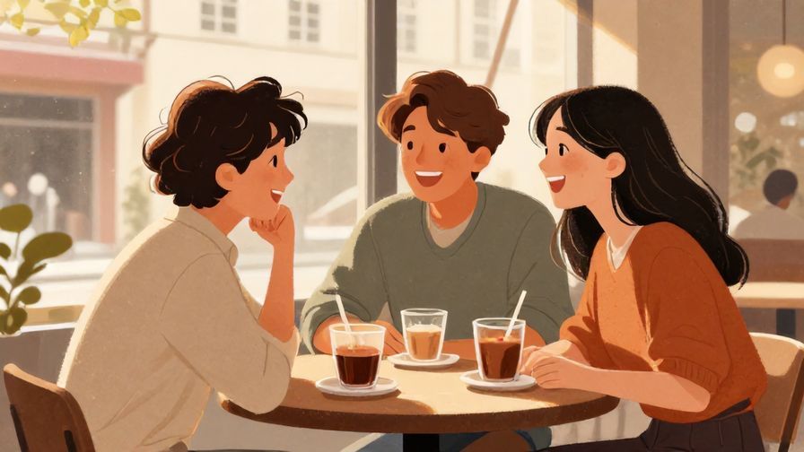 Illustration%20of%20a young adult and friend laughing together at a café, warm afternoon light, casual urban setting, illustrated style