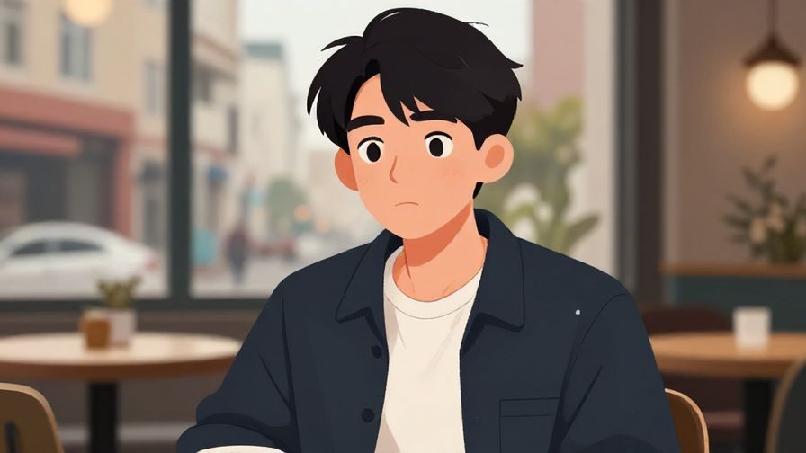 Illustration%20of%20a young adult with sincere expression, urban café background, casual style