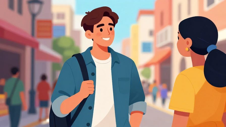 Illustration%20of%20a young man casually asking a friend to wait with a teasing smile, street background, lively colors