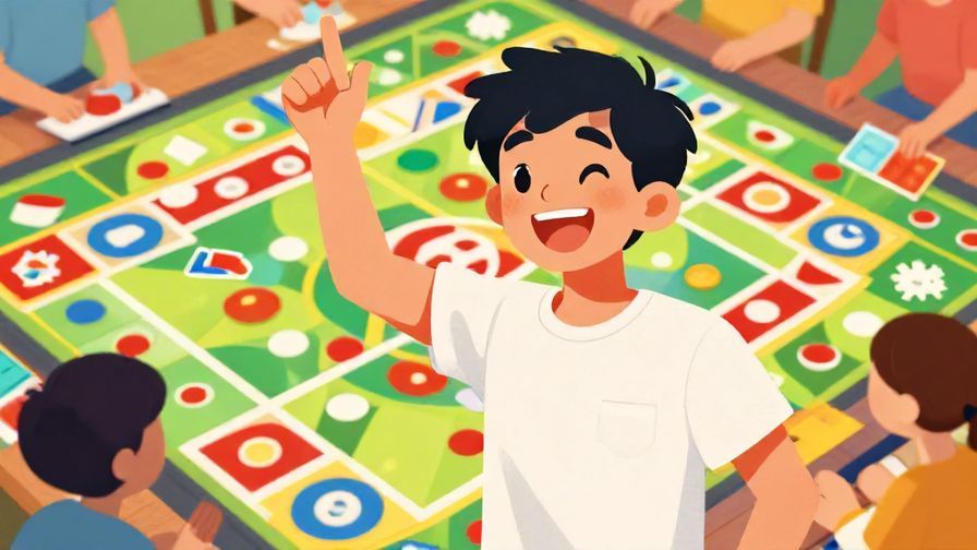 Illustration%20of%20a young man excitedly announcing his turn with a bright smile, colorful game setting, illustrated style
