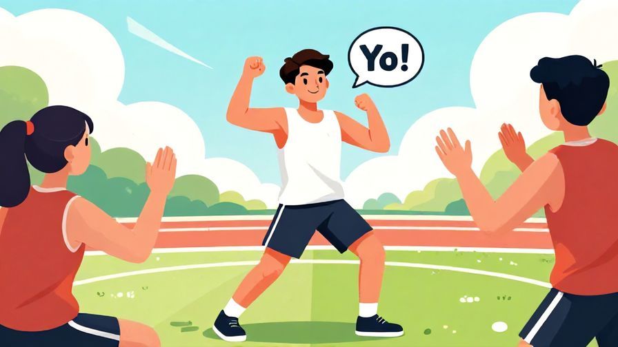 Illustration%20of%20a young man greeting his friends with a confident “Yo!” in a gym or sports field, dynamic pose, bright colors