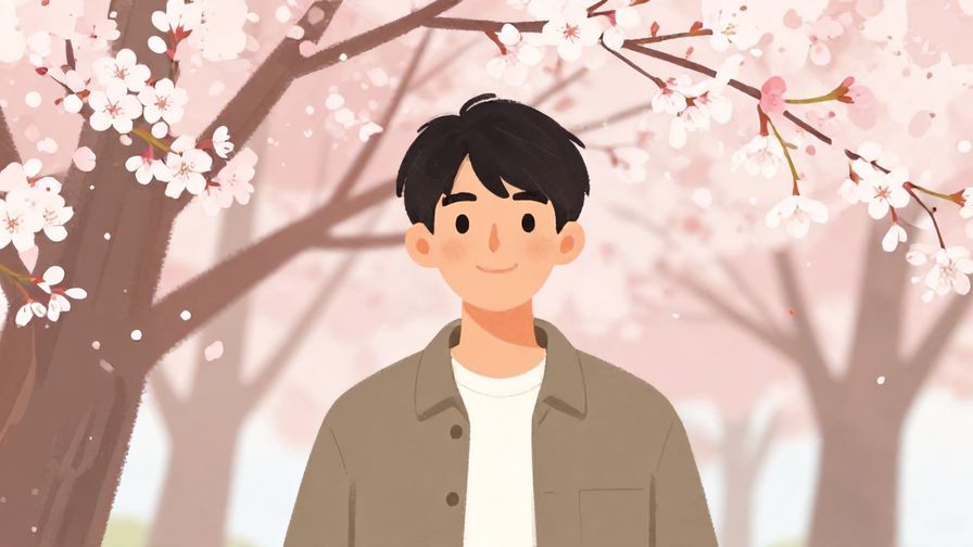 Illustration%20of%20a young man looking directly with a warm smile, standing under cherry blossoms, casual and heartfelt mood, illustrated style
