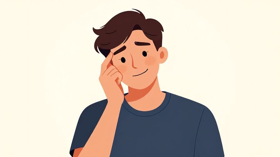 Illustration%20of%20a young man pondering then shaking his head with a friendly smile, soft background