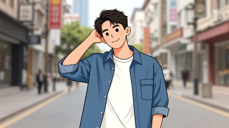 Illustration%20of%20a young man with a casual pose, slight smirk, urban street background, illustrated style