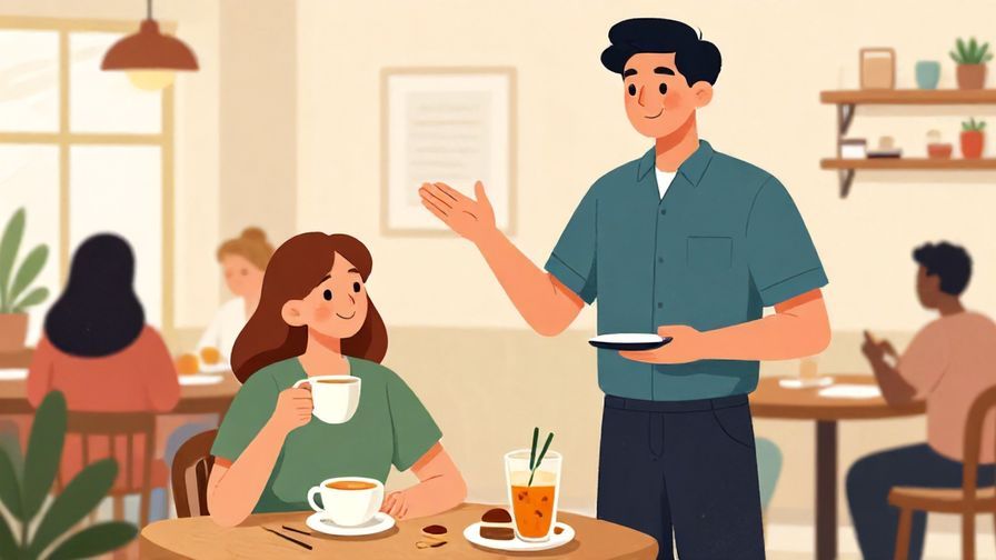 Illustration%20of%20a young person casually signaling the waiter with a relaxed smile in a lively cafe, bright colors, illustrated style