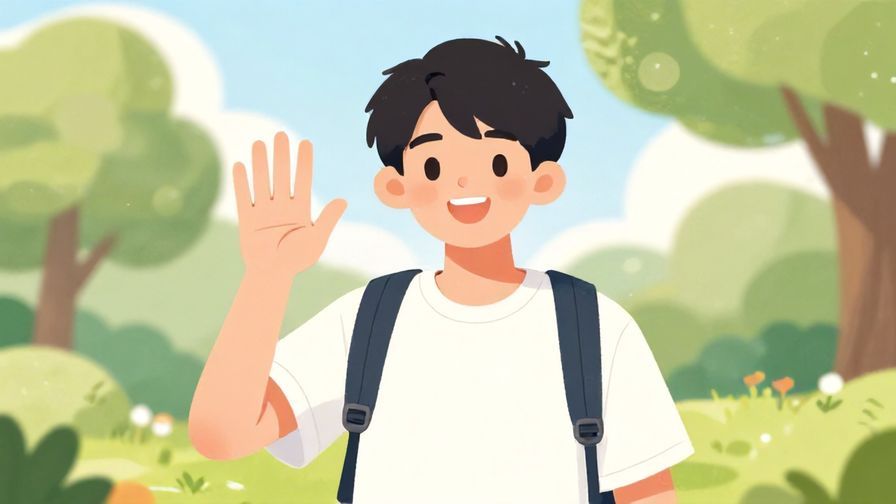 Illustration%20of%20a young person casually waving goodbye outdoors, bright and friendly atmosphere