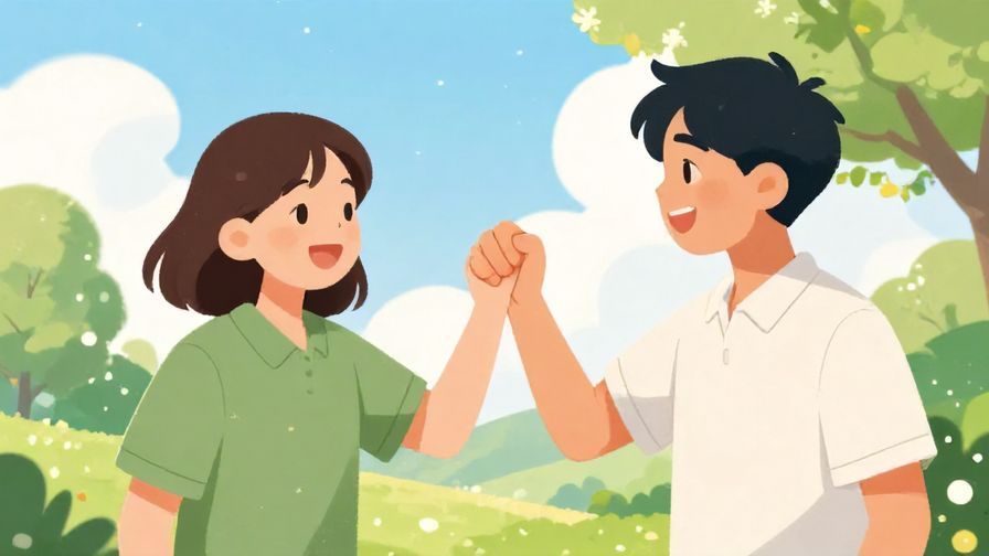 Illustration%20of%20a young person cheering up another with a fist bump, bright sunny day outdoors