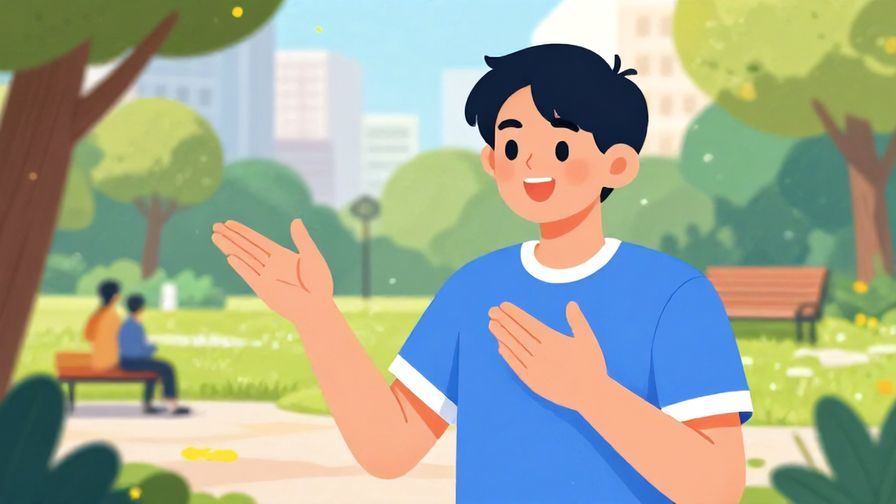 Illustration%20of%20a young person explaining a point enthusiastically with hand gestures, casual urban park background, bright and colorful, illustrated style