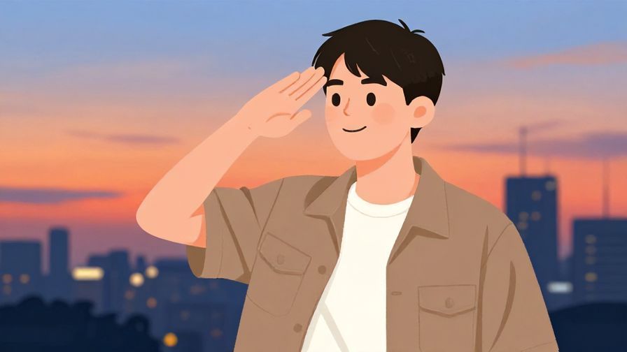 Illustration%20of%20a young person giving a casual salute with a sunset city background, relaxed and informal, vibrant colors, illustrated style