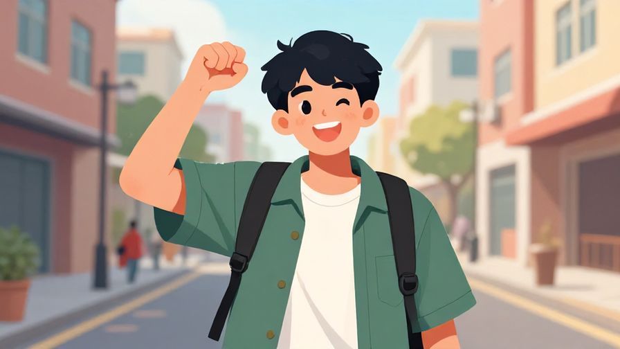 Illustration%20of%20a young person giving a confident fist pump with a lively street background