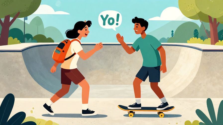 Illustration%20of%20a young person greeting a close friend with a casual “Yo!” in a skate park, vibrant colors
