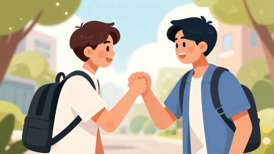 Illustration%20of%20a young person greeting a friend with a fist bump outside on a sunny afternoon, energetic vibe