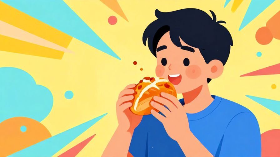 Illustration%20of%20a young person happily sniffing a freshly baked pastry with bright, cheerful colors and dynamic background