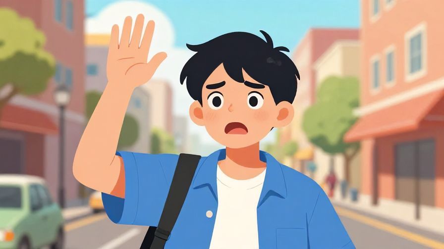 Illustration%20of%20a young person quickly raising their hand with an urgent facial expression, city street background, vibrant colors, illustrated style