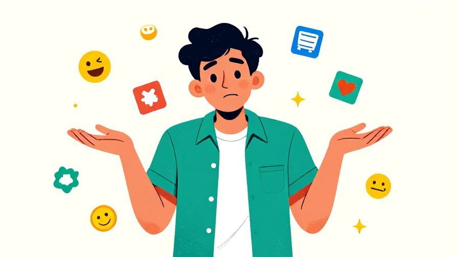 Illustration%20of%20a young person shrugging with a casual, playful expression, surrounded by small icons representing various items, vibrant colors, illustrated style