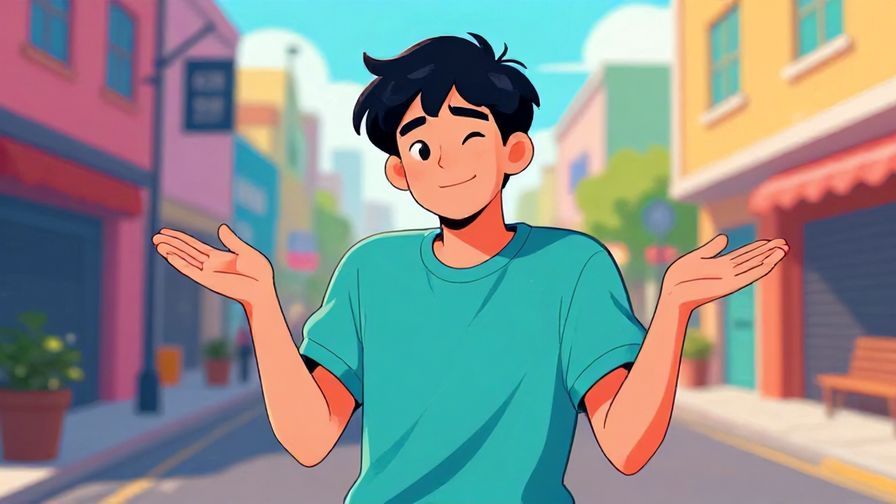 Illustration%20of%20a young person shrugging with a playful smirk in a casual urban setting, colorful street background, vibrant colors, illustrated style