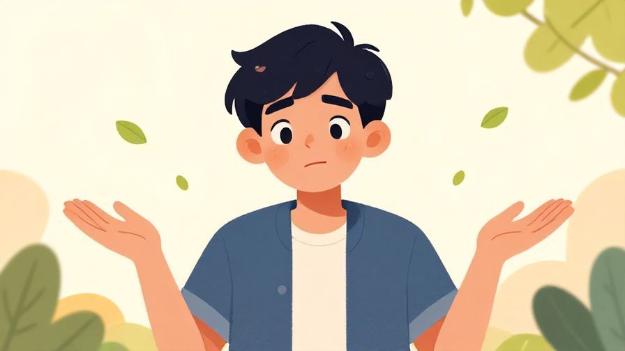 Illustration%20of%20a young person shrugging with a slightly apologetic smile%2C%20soft%20background%20with%20floating%20leaves%2C%20vibrant%20colors%2C%20illustrated%20style